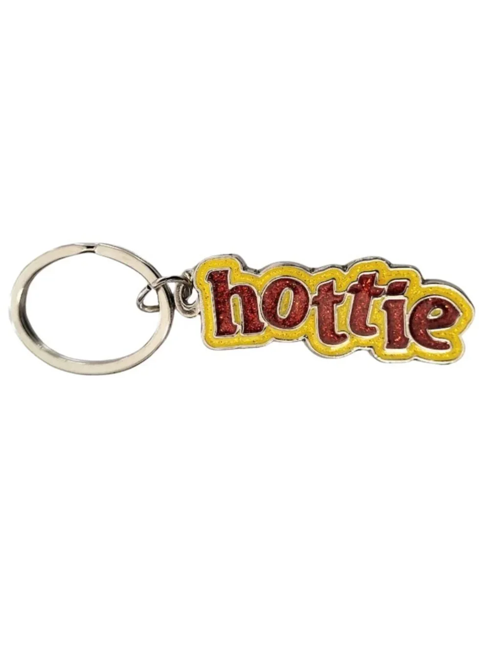 SWIBCO Yellow & Red Glitter Galaxy Keychain Silver Metal HOTTIE